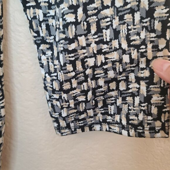 Faded Glory Top Womens Medium Brown Black Print Knit Popover Collared Casual - Picture 6 of 12